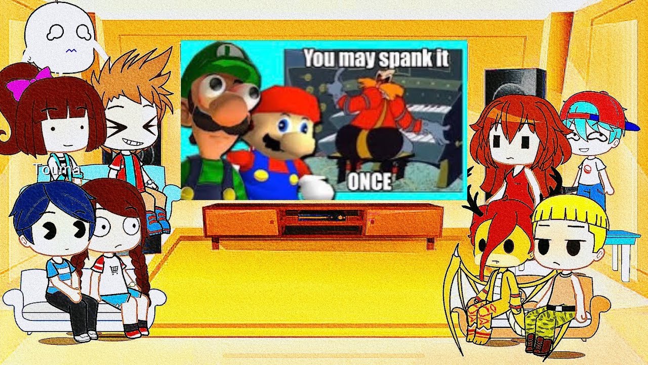 Fandoms react to SMG4 Mario Nintendo memes 7 ft Luigi by @SMG4 | gacha club