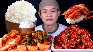 ASMR 흰쌀밥위에 각종김치 겉절이 오이소박이 알타리 양념게장 먹방~!! Rice 🌾 With Kimchi Spicy Crab MuKBang~!! screenshot 2