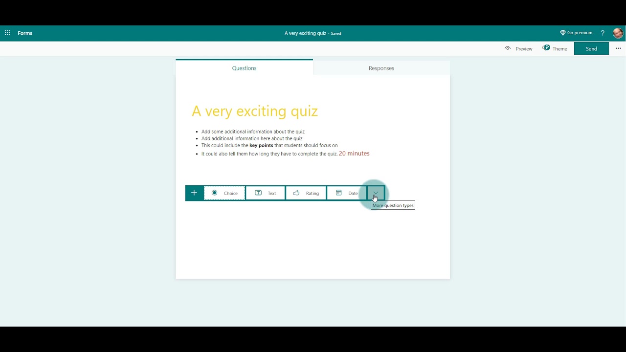 Types of questions in Microsoft Forms - YouTube