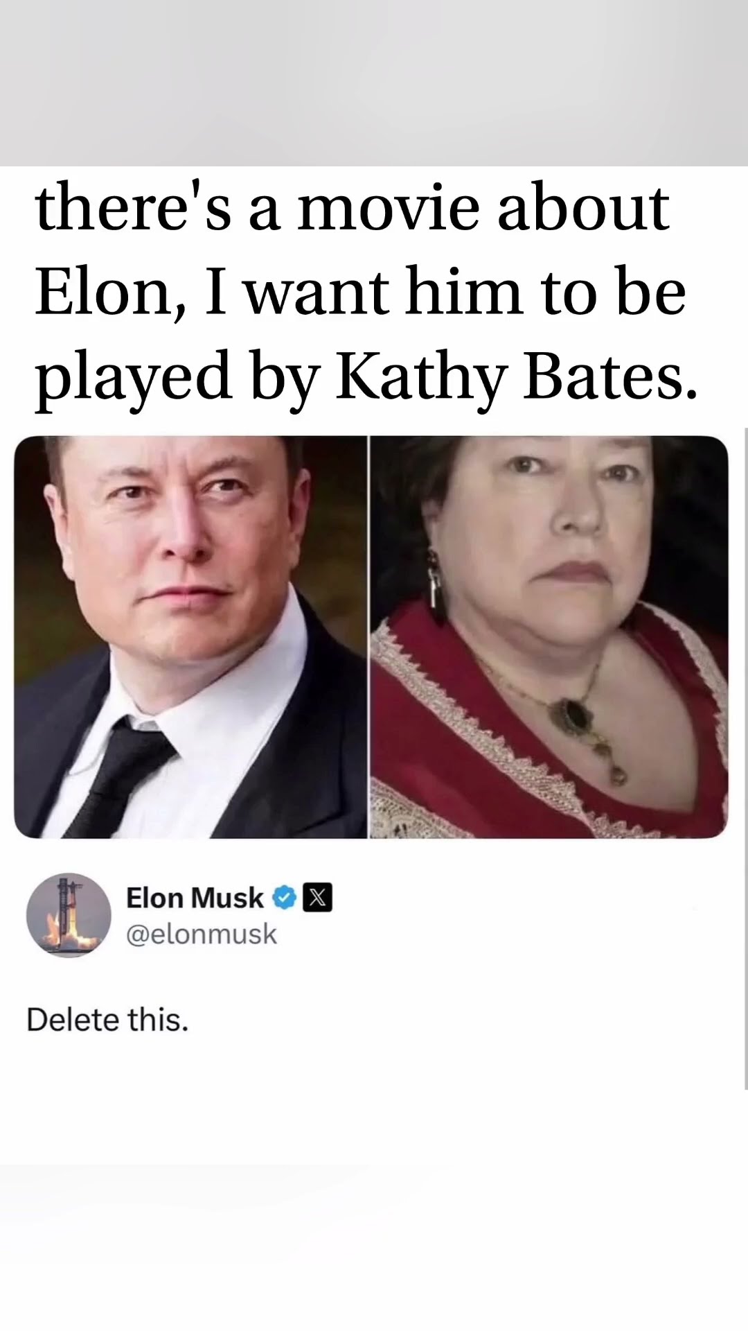 Elon Musk Movie, But Played by Kathy Bates#viralshorts#usa#trendingshorts #viral#funnyshorts