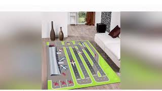 Airport Runway Airplane Print Non-slip Play Rug Interactive Educational Floor Mat for Bedroom