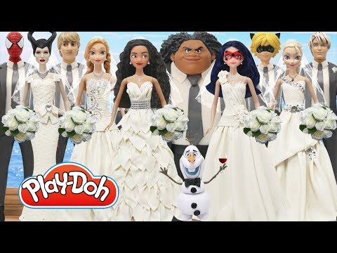 Play Doh Wedding Dress Elsa Jack Frost Anna Kristoff Moana Maui Ladybug Cat Noir Spiderman