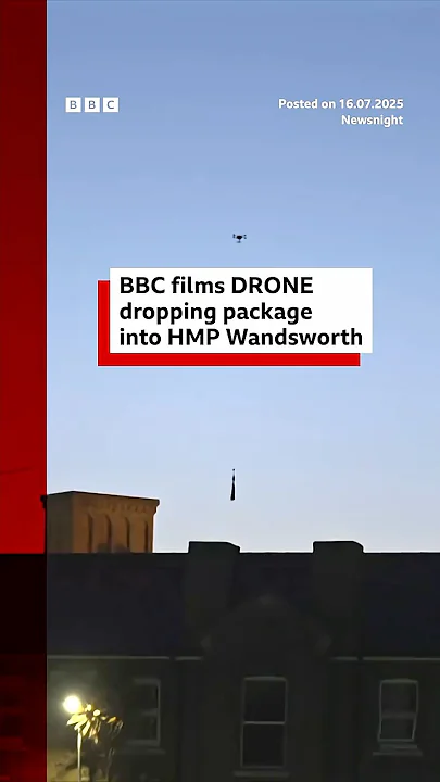 A drone was filmed dropping a package into HMP Wandsworth prison in London. #London #BBCNews