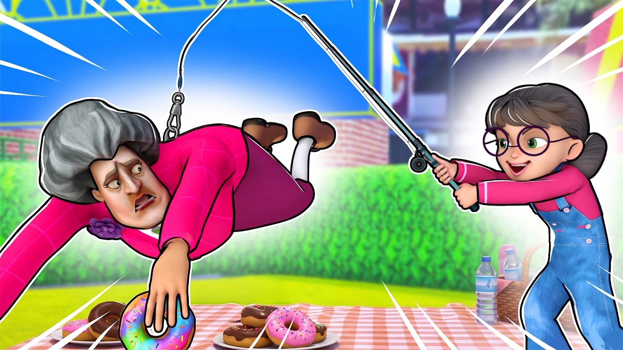 Scary Teacher 3D - Tani Fishing Miss T Stealing Sweet Colorful Donuts Picnic