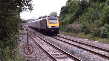 Trains at Keynsham on 26/9/16, featuring BR Intercity 43002 and Building a Greater West 43144