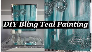 DIY Bling Teal Canvas Painting