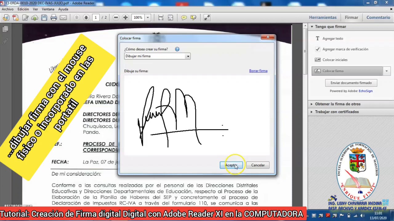 COMO CREAR FIRMA DIGITAL CON ADOBE READER XI EN COMPUTADORA YouTube