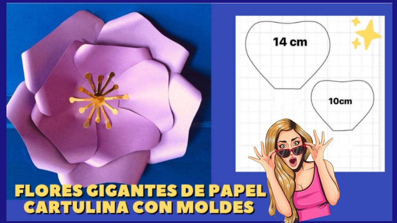 Molde Para Hacer Flores DIY-como hacer flores gigantes de papel cartulina /moldes para flores de  papel - YouTube