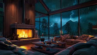 Cozy Living Room | Rainstorm & Fireplace | Relaxing Sounds for Deep Sleep and Studying