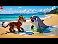 Brave Tiger Cub Saves a Stranded Baby Dolphin | Heartwarming Animal Rescue Story #animales #3d