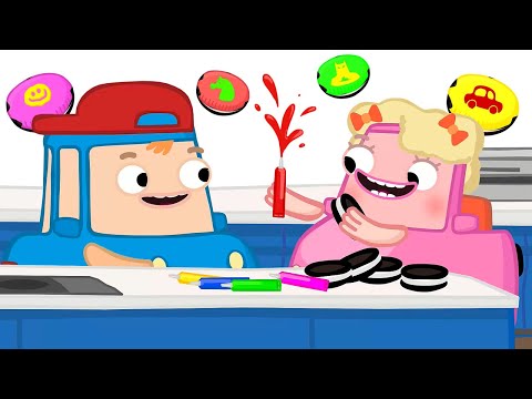 Видео: Автосемейка Вилзи — Бруми и Вруми добавляют съедобные краски в продукты! Весёлые мультики для детей