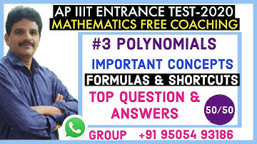 AP IIIT ENTRANCE TEST- 3. POLYNOMIALS BASIC CONCEPTS, FORMULAS AND Shortcuts