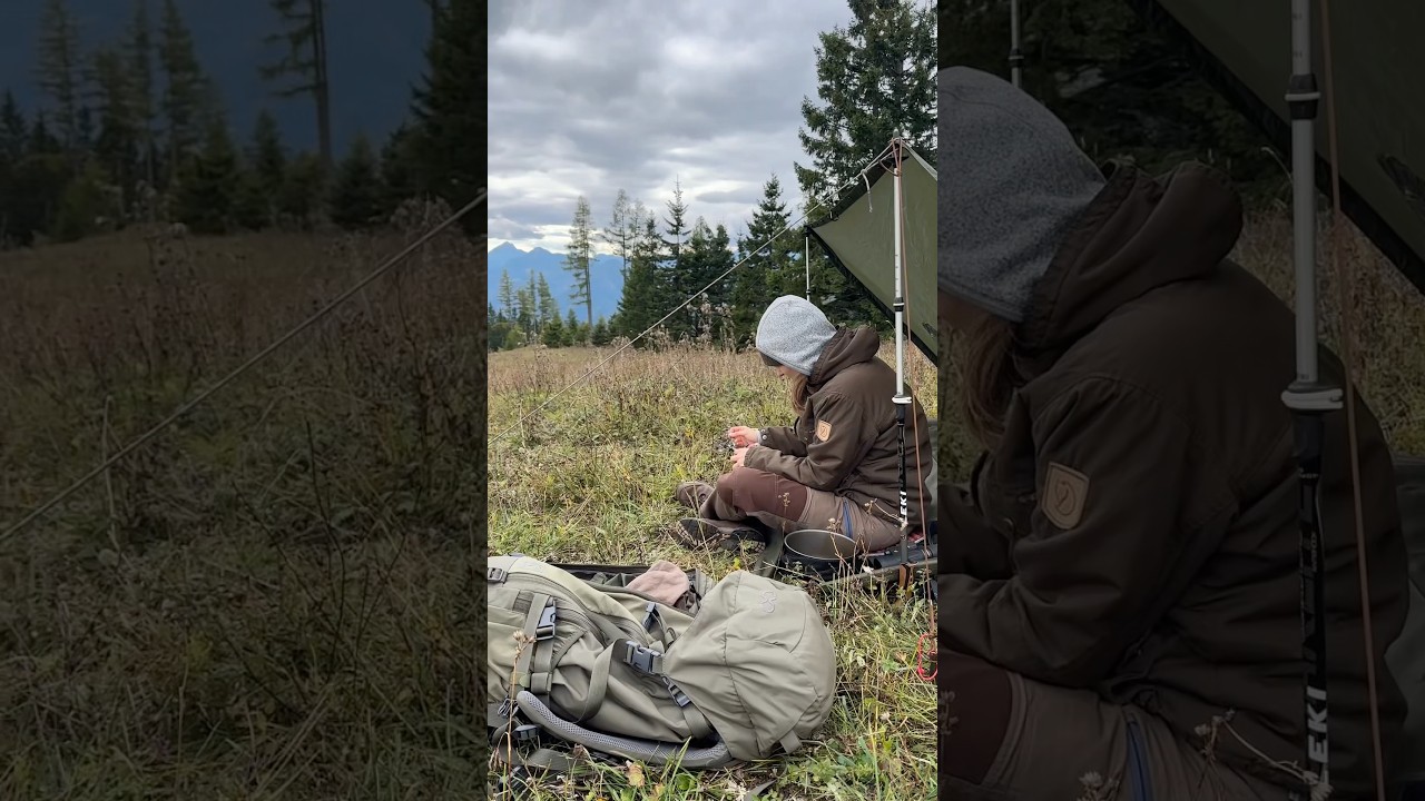 Ultra fast & light Poncho Shelter set up with tent poles! 