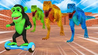 3 Titan T-Rex Run away From Funny Monkey Temple Run | Giant Elephant vs Titan T-Rex Animal Fight