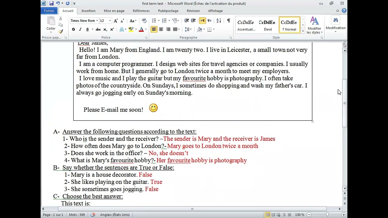 تصحيح فرض اللغة الانجليزية الثلاثي الأول أولى ثانوي علمي وآداب unit Getting through