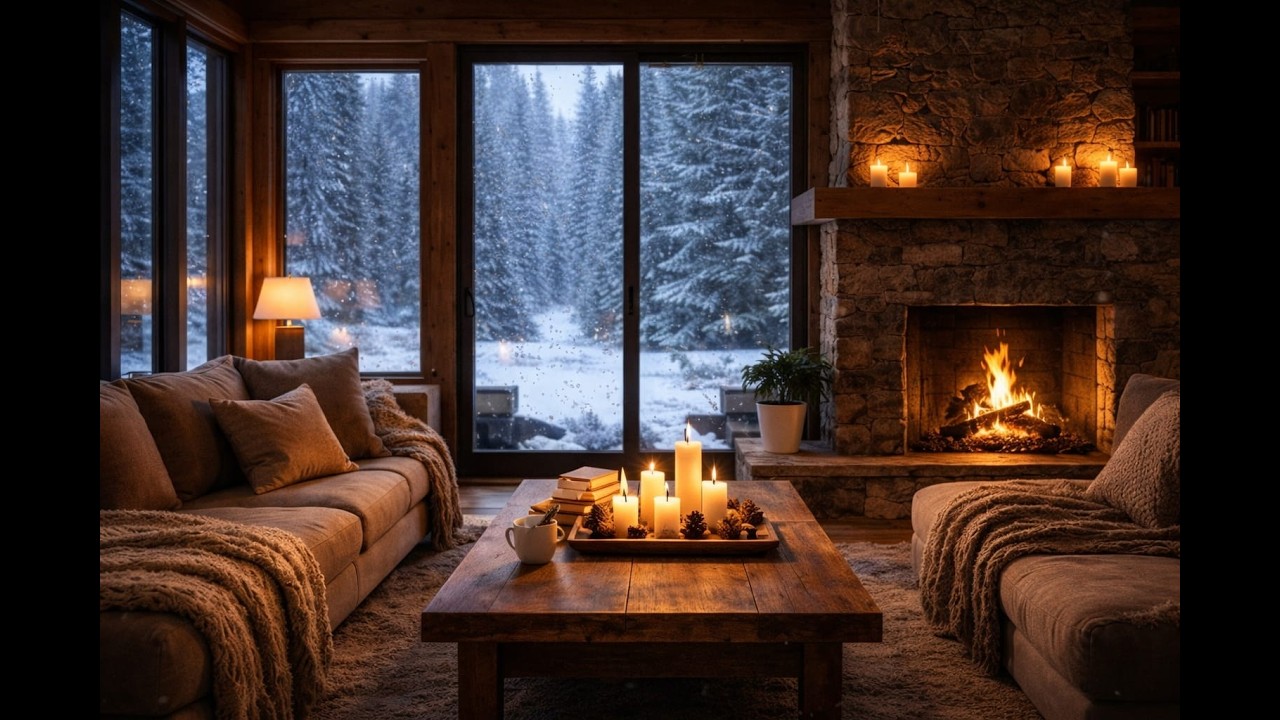 Heavy Snow Café Ambience ☕🔥 Calm Jazz & Fire Sounds for Relaxation & Focus