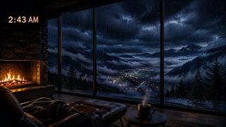2:43 AM Above the Storm 🌧️ Rain & Fireplace Sounds in a Luxury Mountain Lodge