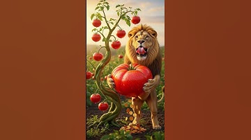 The lion saved the tomato plant from drying up by watering it 😭#ai #tree #save #water