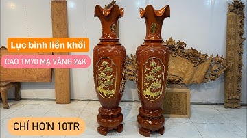 Lục Bình liền khối cao 1m70 gỗ Xà Cừ đỏ mạ vàng 24k nét đục tứ Quý siêu đẹp giá chỉ hơn 10tr