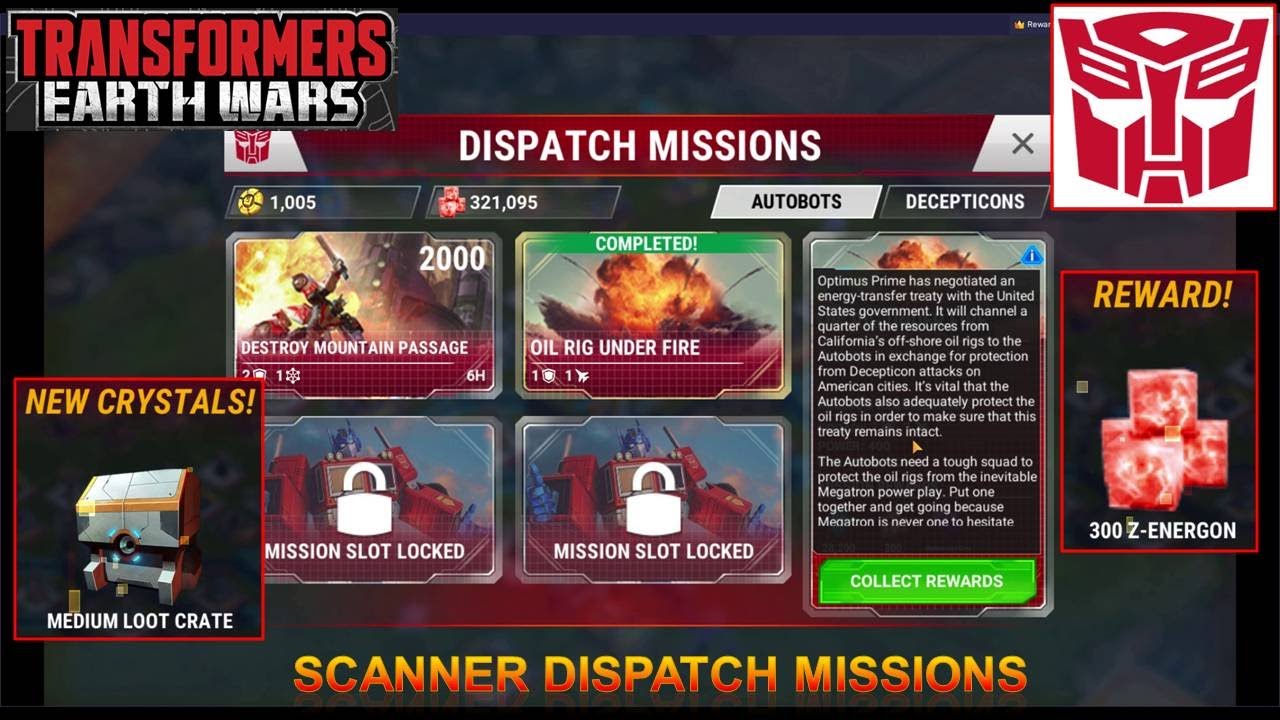 Transformers Earth Wars Scanner Dispatch Missions (get experience