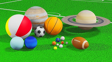 Planets and sports balls Size comparison and names 3D for children baby What If Сomparison Solar Sys