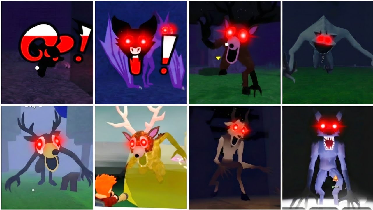 Normal vs Dark Mode: Wolf VS Bat VS Deer (All Jumpscares Comparison) - 99 Nights In The Forest 