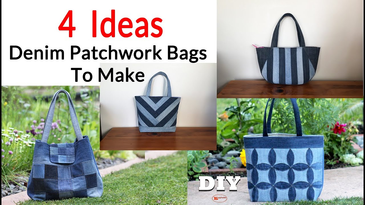 4 IDEAS DENIM PATCHWORK BAGS TO MAKE, SEWING PROJECTS FOR SCRAP FABRIC