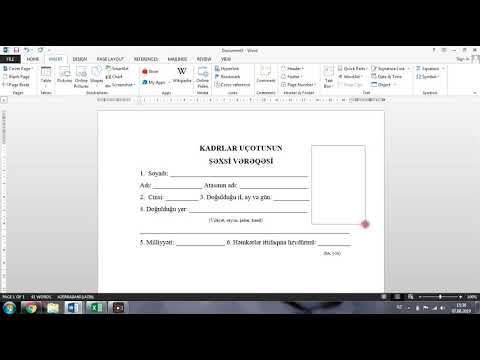 Microsoft Office Word proqramında cədvəlin qurulması (insert table)