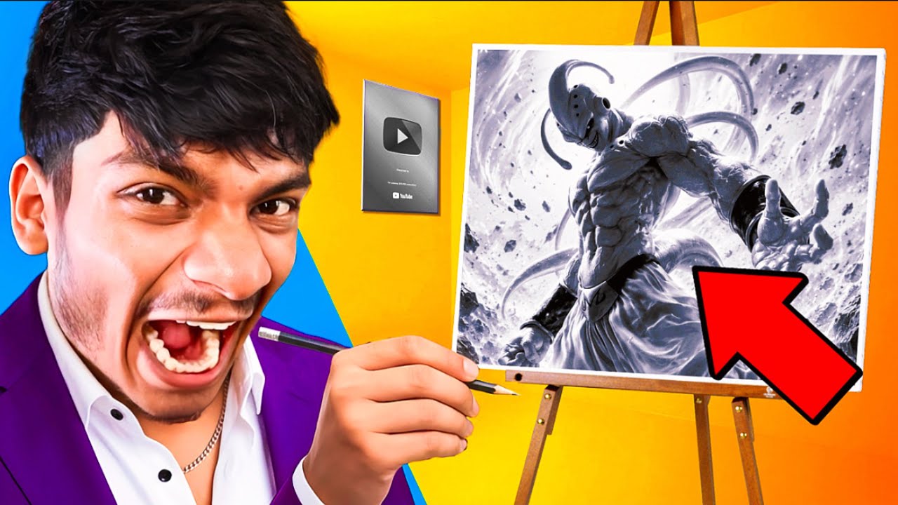 HOW I DRAW MY MASTERPIECE Drawing 😱 NEW YOUTUBE PLAY BUTTON aagya ! 😍
