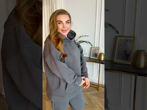 Женский теплый спортивный костюм трехнитка с начесом 52–66, худи оверсайз и джоггеры, видео 1