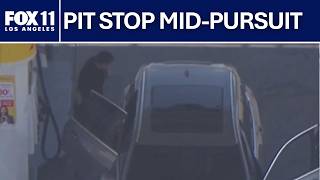 Police chase suspect stops to fill gas mid-pursuit in downtown Los Angeles