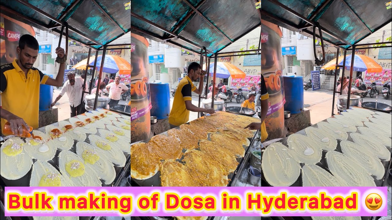 Bulk Making of 18 Masala Dosas on Biggest Tawa in Hyderabad 😍🔥Desi Style Dosa with Hyderabadi Taste👌