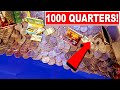 I PUT 1000 QUARTERS IN A COIN PUSHER WITH A PRIZE KEY!