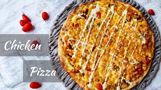 chicken pizza recipe at home in oven with ranch sauceبيتزا دجاج مع صوص الرانش من اسهل الوصفات