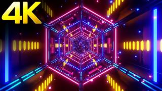 4K Screensaver Neon Hexagon Tunnel Futuristic VJ Visual Abstract Neon Lights Background Video