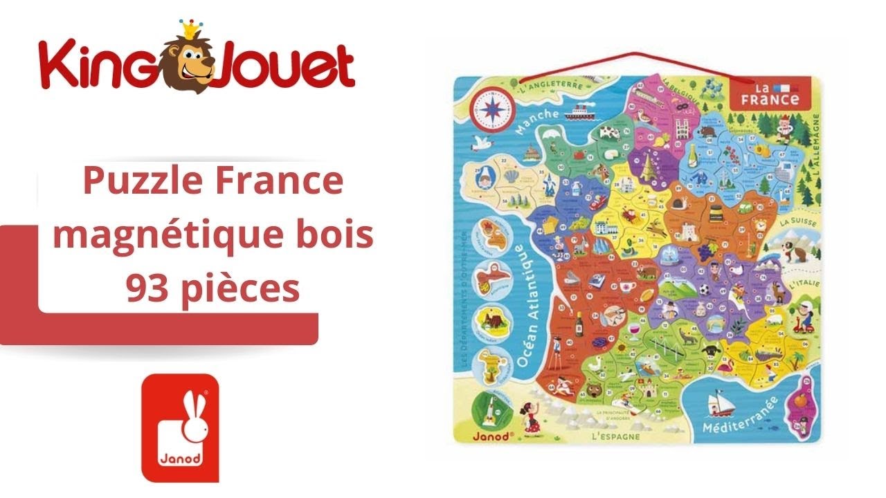 Puzzle magnétique France - Puzzle JANOD de 93 pièces pour reconstituer la  carte de France