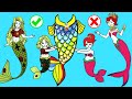 Paper Dolls Dress Up - Mermaid Rich and Poor Dresses Handmade Quiet Book - Barbie Story & Crafts