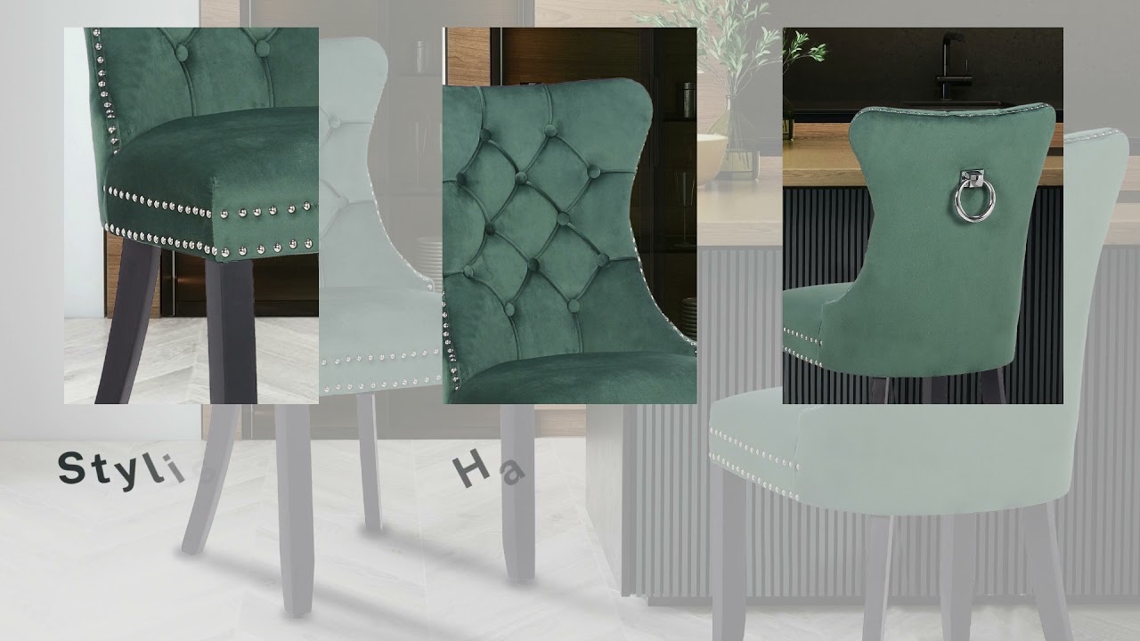 BTEXPERT High Back Green Velvet Tufted Upholstery, Solid Wood  upholstered Dining Chair Set of 2