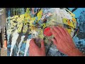 Monoprinting  chalk markers on stretched canvas using black gesso