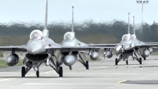 USAF F16 Fighters Roar Into Action In Poland – Magnificent Jet Fighters Taking Off