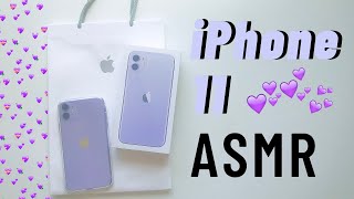 trying ASMR | purple iphone 11 unboxing + ios 14 setup| talking tapping finger fluttering whispering