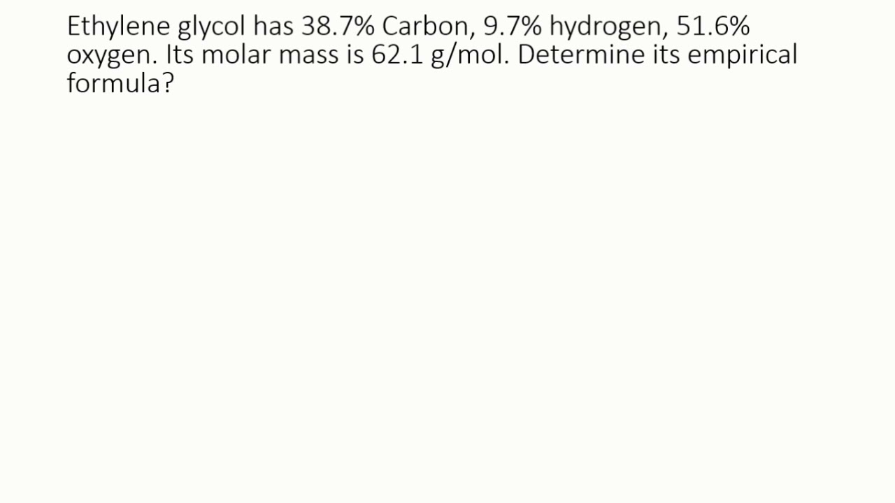 Determination of empirical formula of ethylene glycol