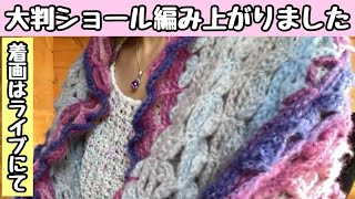 I knitted a large shawl using 8 balls of Mist Yarn💕 Also for
