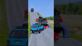 Colorful Long Cargo Trucks &amp; school bus vs Bollards Crash – BeamNG.drive#shortvideo #beamngdrive