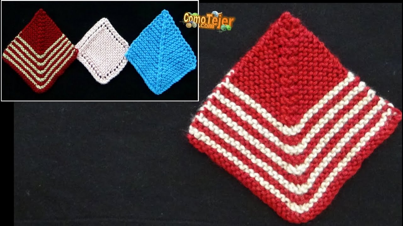 Cómo Tejer Cuadrados Perfectos en Colores 1/3  Mitered Squares 2 agujas, tricot, palitos (556)