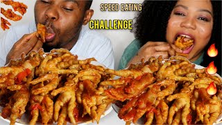 ASMR SPICY CHICKEN FEET | SPEED EATING CHALLENGE WITH NIGERIAN FANTA AND MALTA GUINNESS