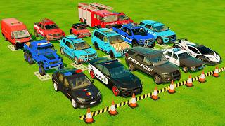 TRANSPORTING POLICE CARS, AMBULANCE, FIRE TRUCK, COLORFUL CARS WITH TRUCK -FARMING SIMULATOR 22! screenshot 3