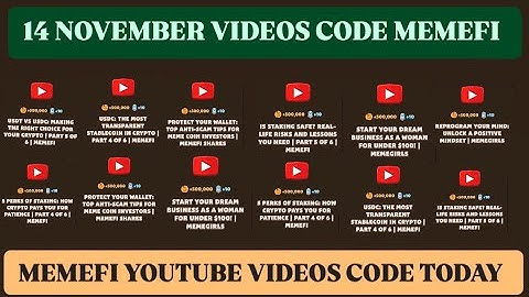Memefi all video codes today 14 November | Memefi youtube video code I memefi video code today |