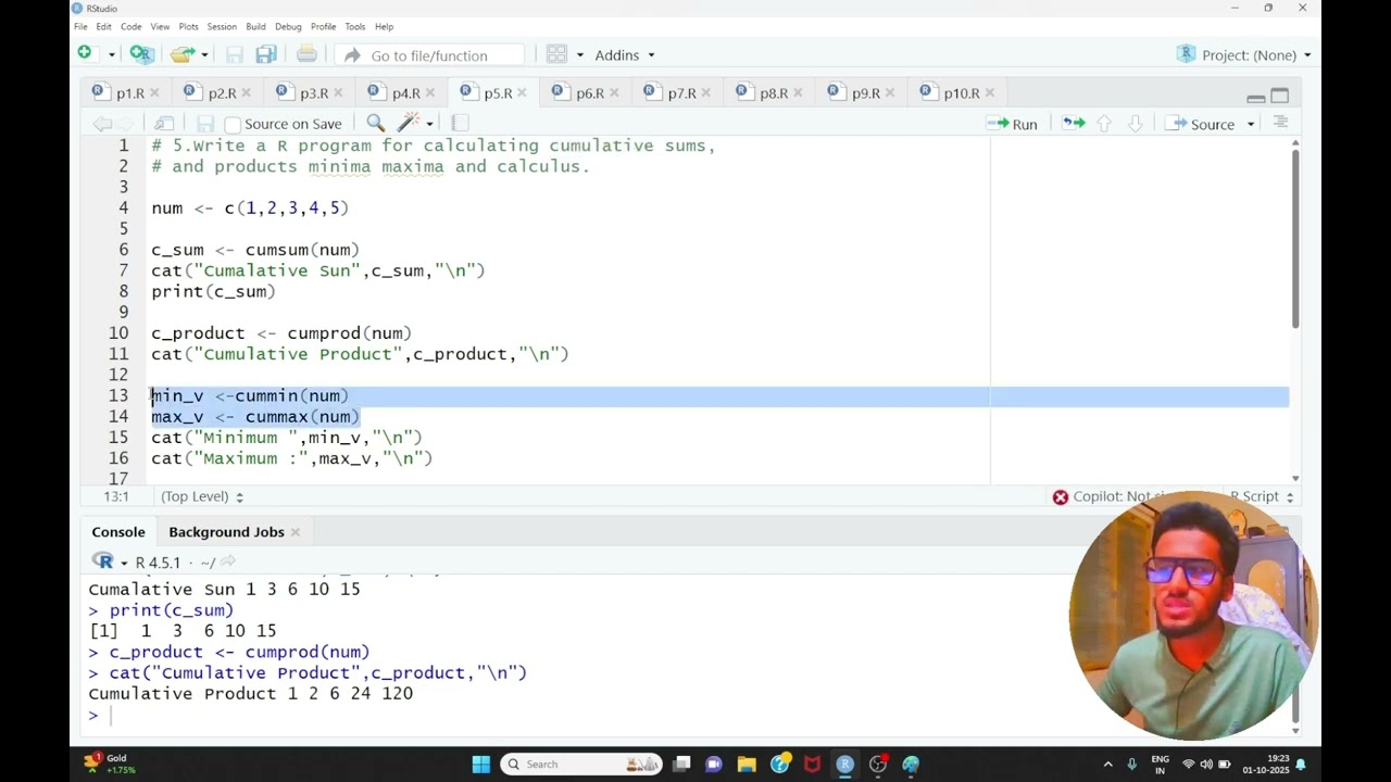 R Program for Cumulative Sums, Products, Minima, Maxima & Calculus | R Programming Tutorial
