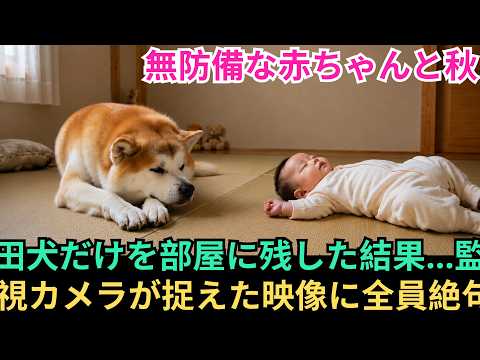 「無防備な赤ちゃんと秋田犬だけを部屋に残した結果…監視カメラが捉えた映像に全員絶句！」